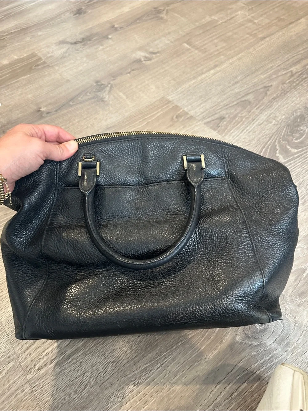Michael Kors Black Pebbled Leather Satchel with Gold Hardware